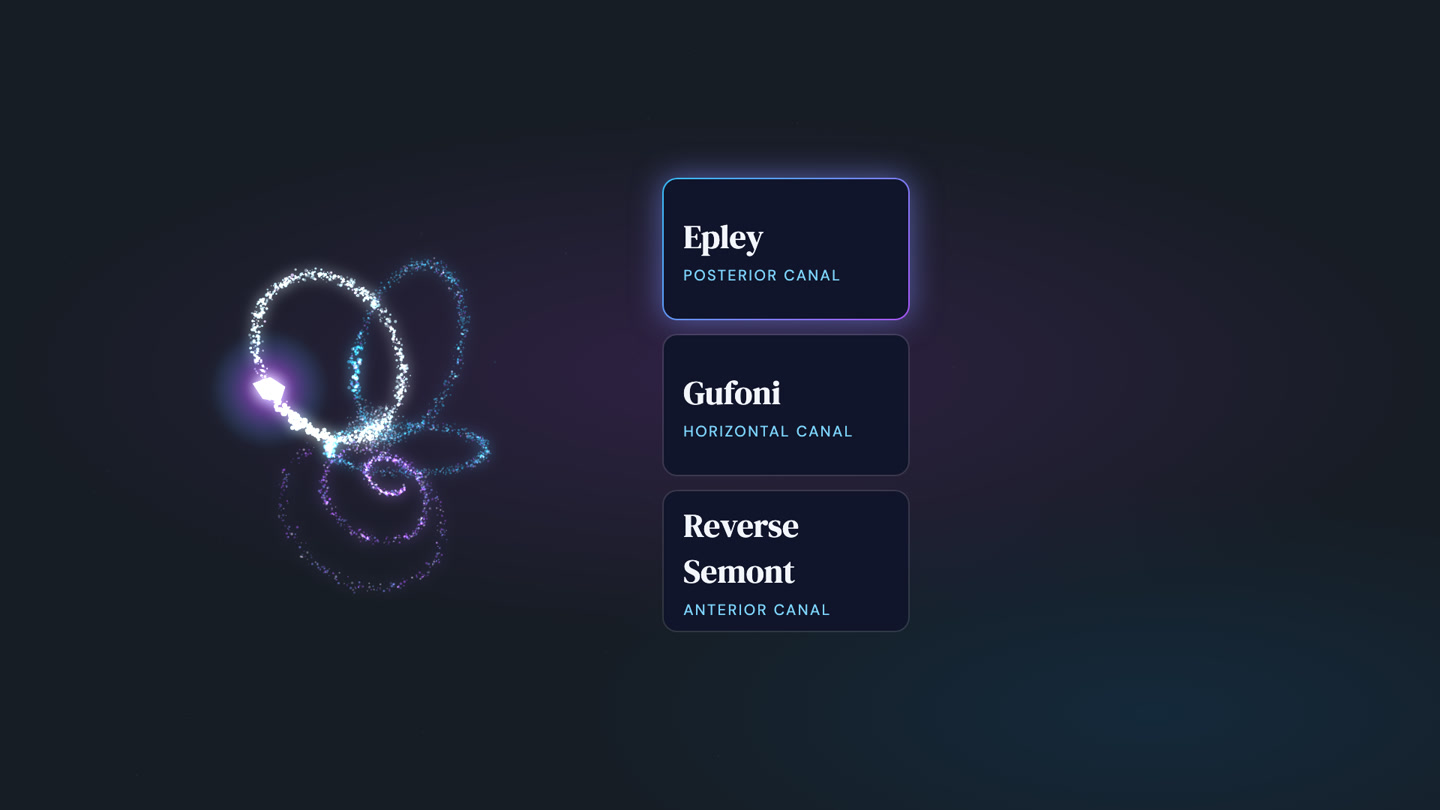 Three maneuver cards, Epley, Gufoni and Reverse Semont, beside the lit ear, with Epley selected