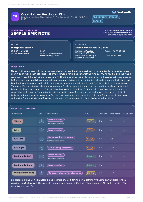 Simple EMR note, first page