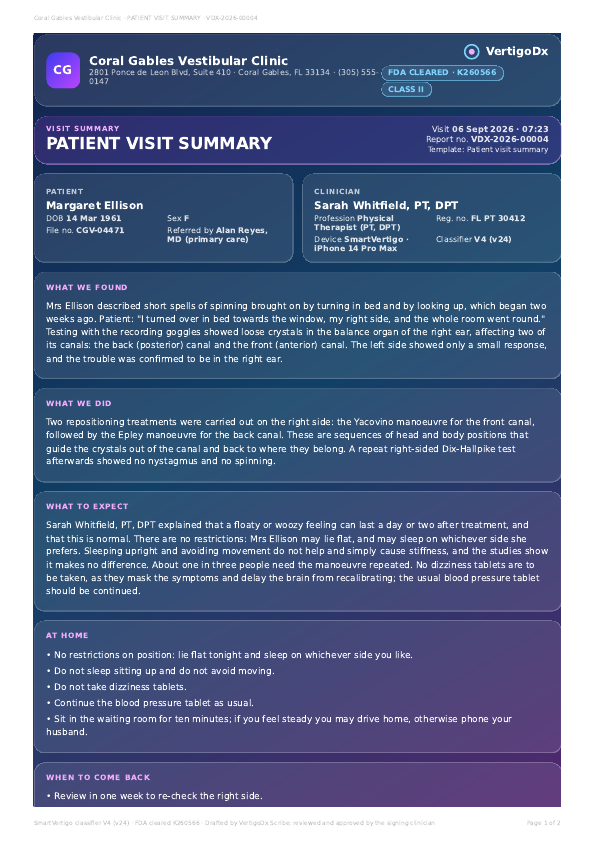 Patient visit summary, first page